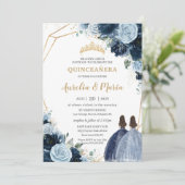 Chic Navy Baby Blauw Bloemen Meisjes Tweeling Quin Kaart (Staand voorkant)