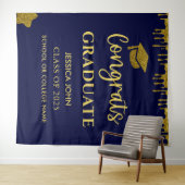 Chic Navy blauw en goud Afstuderen foto achtergron Wandkleed (In Situ (horizontaal))