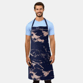 Chic Navy Blauw en Roos Gold Folie Marmer Schort (Gedragen)