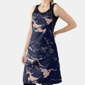 Chic Navy Blauw en Roos Gold Folie Marmer Schort (Insitu)