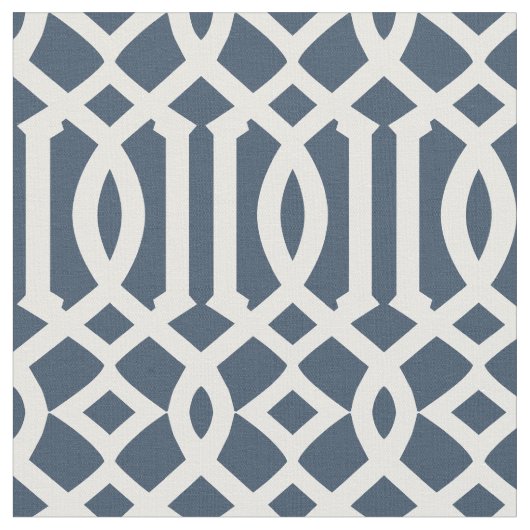 Chic Navy Blauw en Wit Trellis Lattice Patroon Stof (Close Up)
