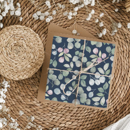 Chic Navy Blauw & Eucalyptus Huwelijk Cadeaupapier