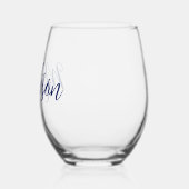 Chic Navy Blauw Gepersonaliseerde Naam Wijnglas Zonder Voet (Links)