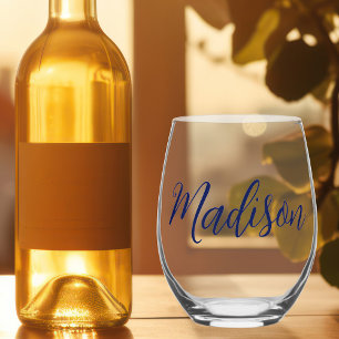 Chic Navy Blauw Gepersonaliseerde Naam Wijnglas Zonder Voet