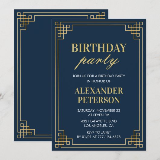 Chic Navy Blauw Goud 63ste Verjaardagsfeest Kaart (Voorkant / Achterkant)