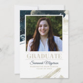 Chic Navy Blauw Goud Abstract Afstuderen Aankondiging (Voorkant)