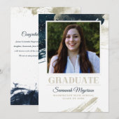 Chic Navy Blauw Goud Abstract Afstuderen Aankondiging (Voorkant / Achterkant)