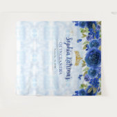 Chic Navy Blauw Goud Bloemen Tiara Kroon Quinceañe Wandkleed (Voorkant (horizontaal))