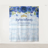 Chic Navy Blauw Goud Bloemen Tiara Kroon Quinceañe Wandkleed (Voorkant)