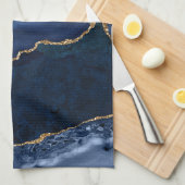 Chic Navy Blauw Goud Glitter Geode Marmeren Monogr Theedoek (Quarter Fold)