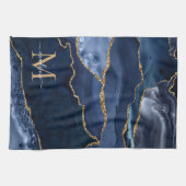 Chic Navy Blauw Goud Glitter Geode Marmeren Monogr Theedoek (Horizontaal)