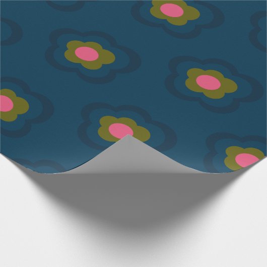 Chic Navy Blauw Hot Roze Bloemen Vieren verjaardag Cadeaupapier (Hoek)