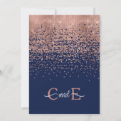 Chic Navy Blauw Roos Goud Glitter Confetti Wedding Kaart (Achterkant)
