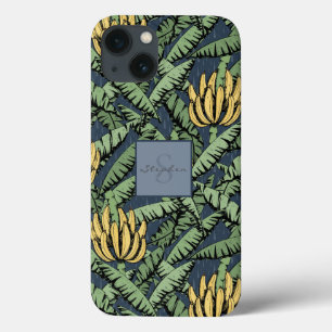 Chic Navy Blauw Tropisch Geel Bananenblad Patroon Case-Mate iPhone Case