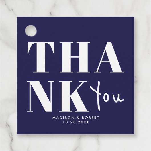 Chic Navy Blauw Vet Dank u Trouwfeest Bedankjes Labels (Voorkant)
