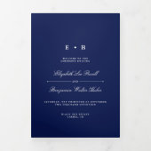 Chic Navy Blauw & Wit Huwelijk Drieluik Programma (Cover)