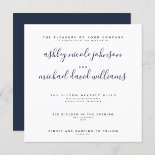 CHIC NAVY BLAUW & WIT SCRIPT Typografie Huwelijk Kaart