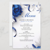 Chic Navy Blauw & Zilveren Bloemen Linten Huwelijk (Voorkant)