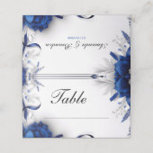 Chic Navy Blauw & Zilveren Bloemen Linten Huwelijk Plaatskaartje (Buitenkant ongevouwen)