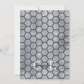 Chic Navy Blauw Zilveren Glitter Hexagon Geo Weddi Kaart (Achterkant)