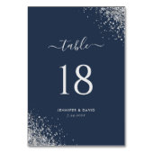 Chic Navy Blauw Zilveren Glitter Trouwtafel Nummer Kaart (Voorkant)