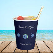 Chic Navy Blauwe Familienaam Shells Fish Beach Hou Papieren Bekers