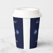 Chic Navy Blauwe Familienaam Shells Fish Beach Hou Papieren Bekers (Rechts)