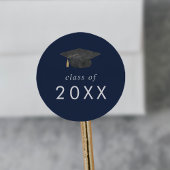 Chic Navy Blue Afstudeerder Pet Klasse van 2025 Af Ronde Sticker