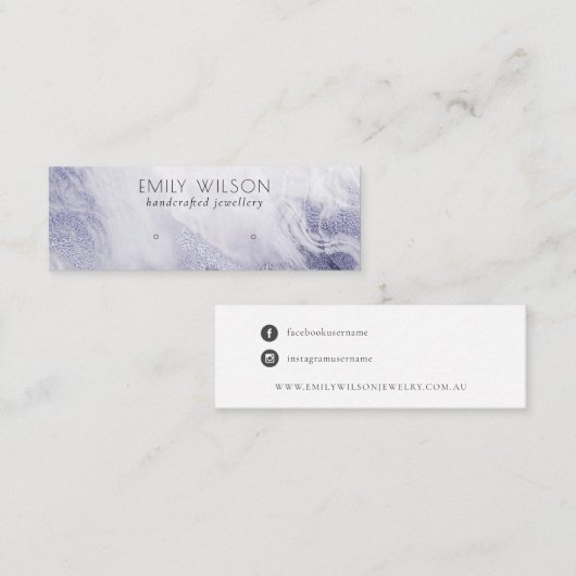 Chic Navy Blue Agate Marble Stud Earning Display Mini Visitekaartje (Voorkant / Achterkant)