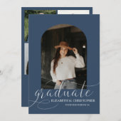 Chic Navy Blue Arch 5 Photo Collage Afstuderen Aankondiging (Voorkant / Achterkant)