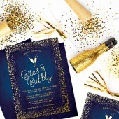 Chic Navy Blue Bites & Bubble Holiday Party Folie Uitnodiging
