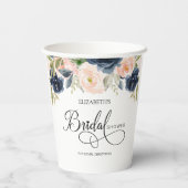 Chic Navy Blue Blush Pink Floral Vrijgezellenfeest Papieren Bekers (Achterkant)