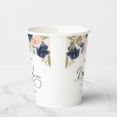 Chic Navy Blue Blush Pink Floral Vrijgezellenfeest Papieren Bekers (Links)