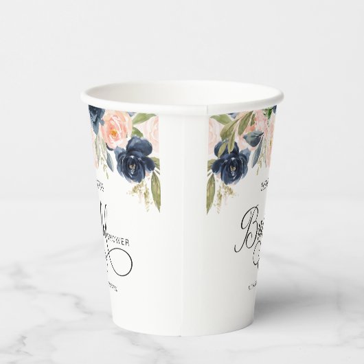 Chic Navy Blue Blush Pink Floral Vrijgezellenfeest Papieren Bekers (Rechts)