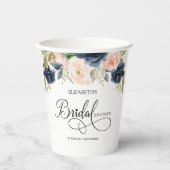 Chic Navy Blue Blush Pink Floral Vrijgezellenfeest Papieren Bekers (Voorkant)