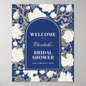 Chic Navy Blue Chinoiserie Vrijgezellenfeest Welko Poster (Voorkant)