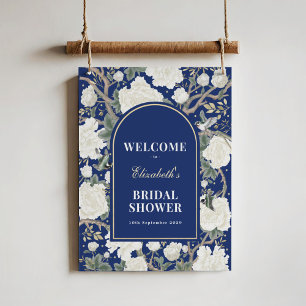 Chic Navy Blue Chinoiserie Vrijgezellenfeest Welko Poster