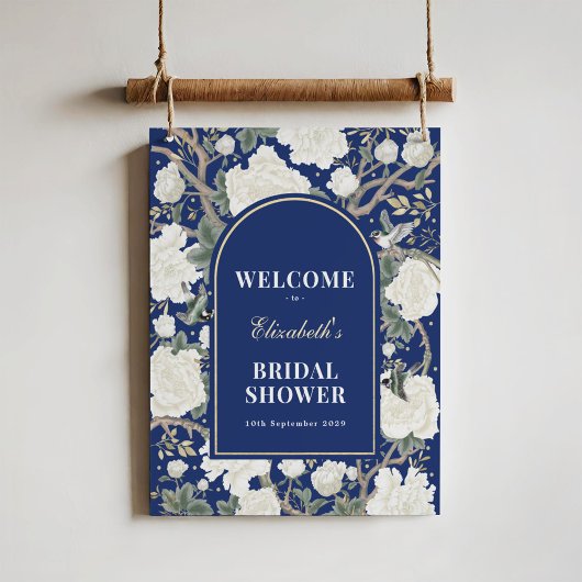 Chic Navy Blue Chinoiserie Vrijgezellenfeest Welko Poster