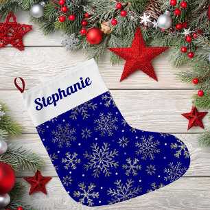 Chic Navy Blue Christmas w / Elegante sneeuwvlokke Grote Kerstsok