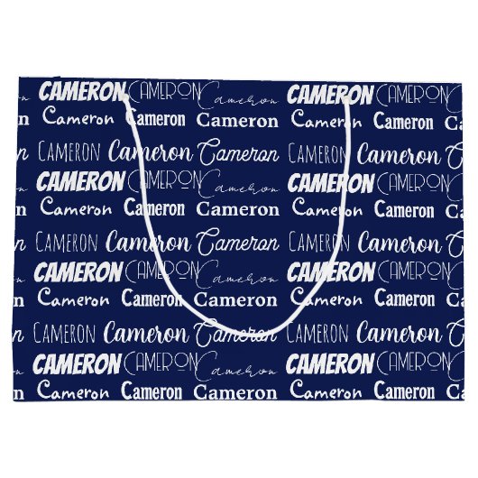 Chic Navy Blue Customized Birthday Groot Cadeauzakje (Achterkant)