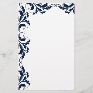 Chic Navy Blue Damask Plain Stationery Briefpapier