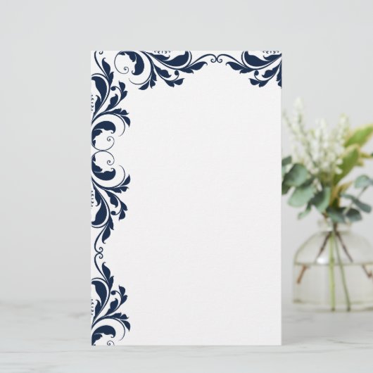 Chic Navy Blue Damask Plain Stationery Briefpapier (Staand voorkant)