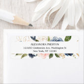 Chic Navy Blue en Blush Pink Floral Wedding Label (Insitu)