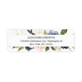 Chic Navy Blue en Blush Pink Floral Wedding Label