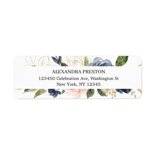 Chic Navy Blue en Blush Pink Floral Wedding Label (Voorkant)