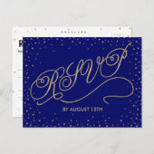 Chic Navy Blue en Gold Stars RSVP Briefkaart (Voorkant / Achterkant)