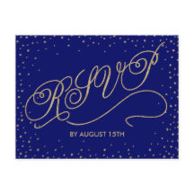 Chic Navy Blue en Gold Stars RSVP Briefkaart