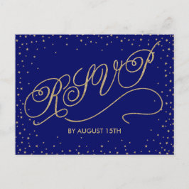 Chic Navy Blue en Gold Stars RSVP Briefkaart