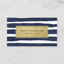 Chic Navy Blue en Gold Striped Visitekaartje