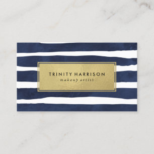 Chic Navy Blue en Gold Striped Visitekaartje